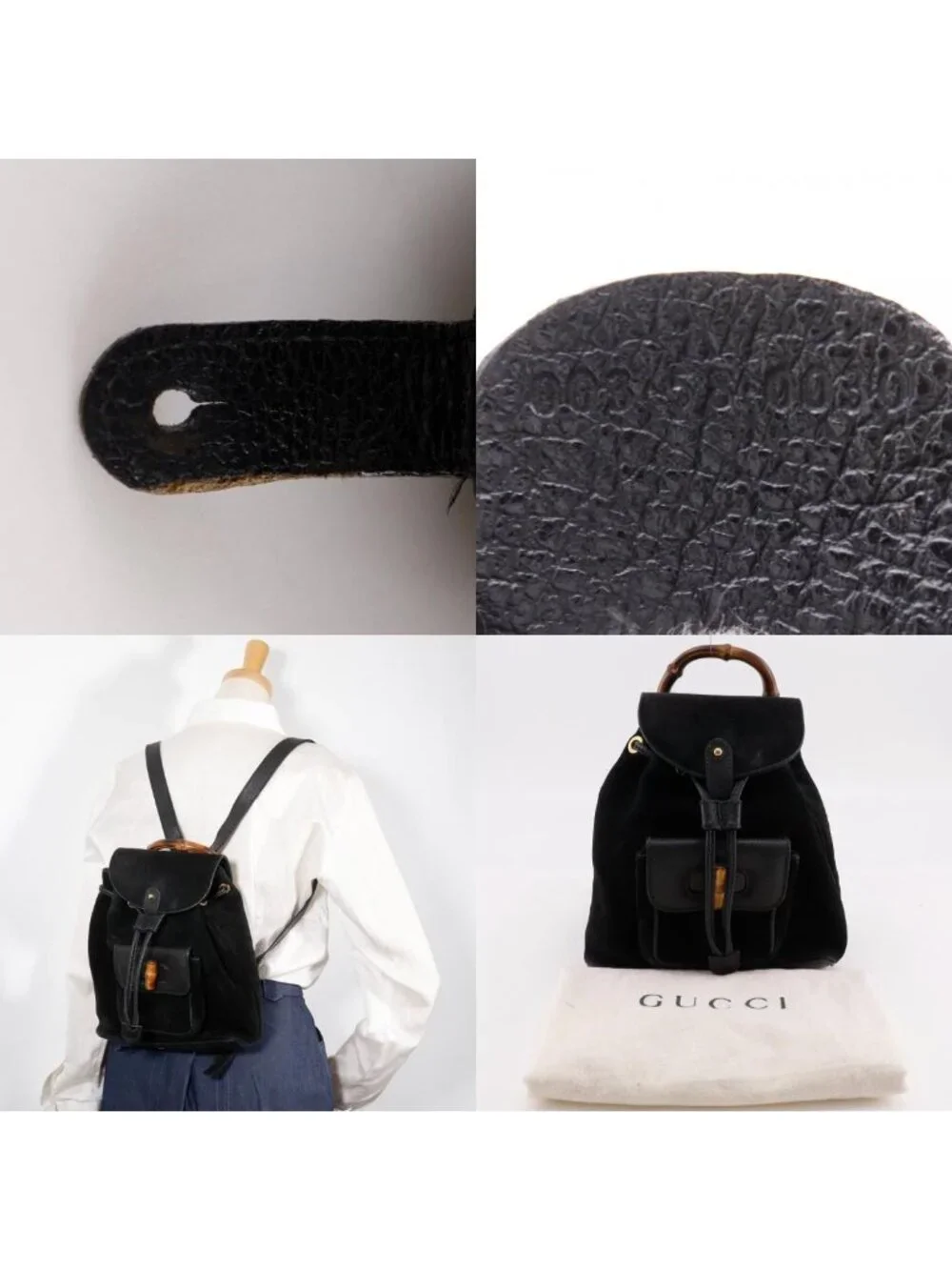 Gucci Bamboo Vintage Suede Black Backpack - Picture 10 of 10